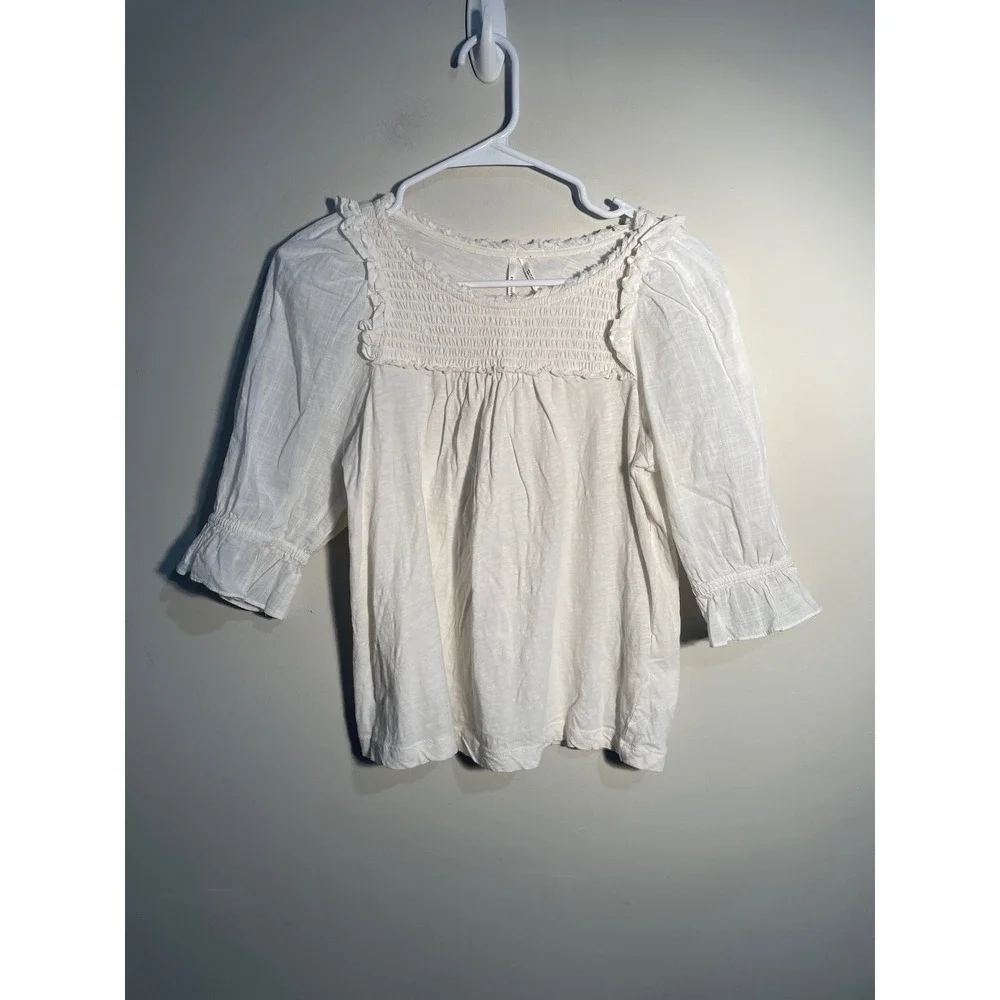 Anthropologie Keri‎ Smocked Top in White Size XS Peasant Cottagecore Feminine